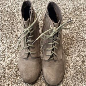Taupe lace up ankle booties